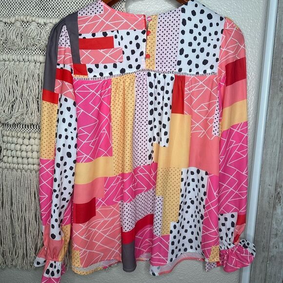 Red Patchwork Spotted Blouse - Picture 4 of 6